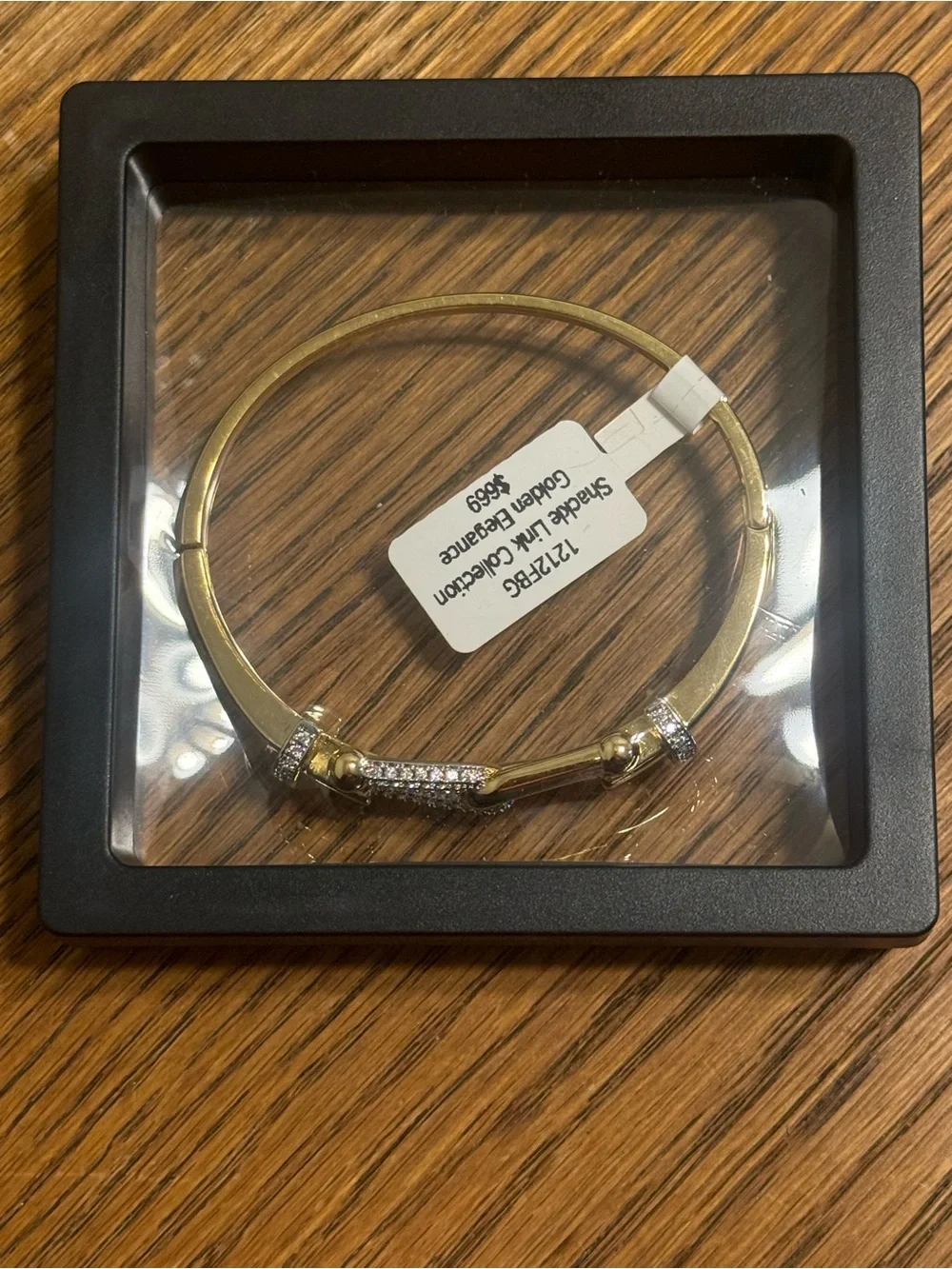 Gold Plated Crystal Paperclip Bangle Bracelet CZ Statement Cuff NWT - Picture 2 of 4